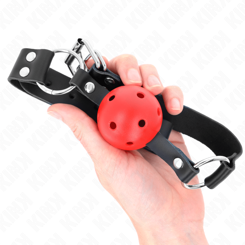 KINK - BOLA RESPIRÁVEL 4 CM MORDAÇA COM REBITE DUPLO VERMELHO 62,5 X 2,5 CM AJUSTÁVEL 42-58 CM - Image 4