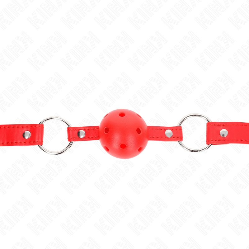KINK - BOLA RESPIRÁVEL 4 CM MORDAÇA COM REBITE DUPLO MODELO 1 VERMELHO 62,5 X 2,5 CM AJUSTÁVEL 42-58 CM