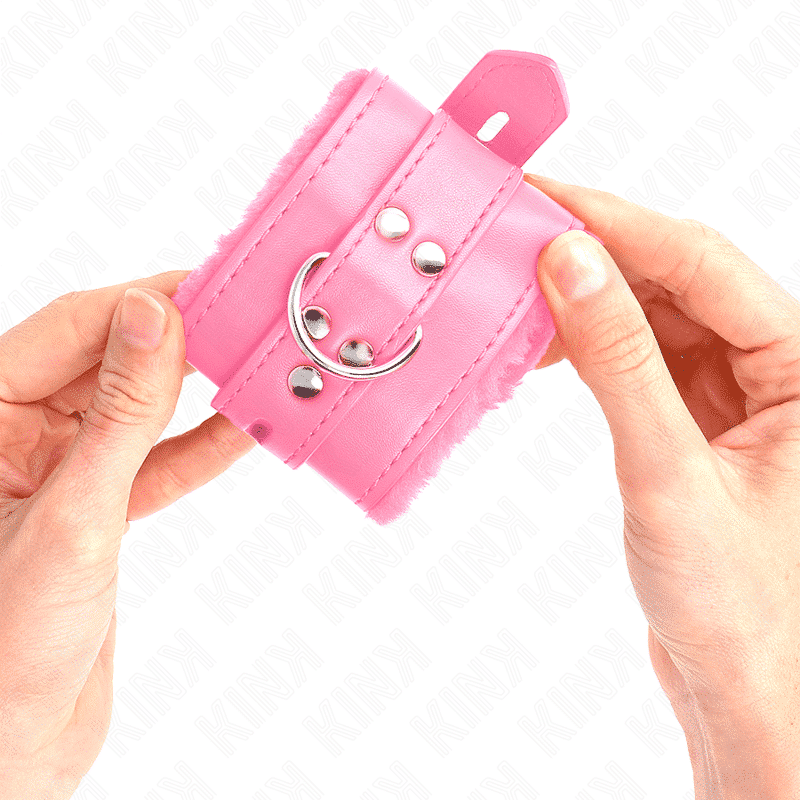 Kink - Pulso Forro De Pele Com Furos Quadrados Rosa E Cinto Rosa Ajustável 17-29 Cm X 6 Cm - Image 4