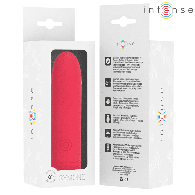 Intense - Symone Usb Recarregável Vibratória Bullet 8 Vibrações Vermelho 10 X 2,2 Cm - Image 8