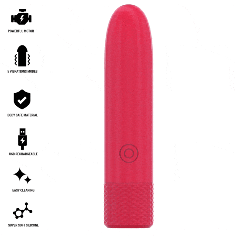Intense - Symone Usb Recarregável Vibratória Bullet 8 Vibrações Vermelho 10 X 2,2 Cm - Image 2