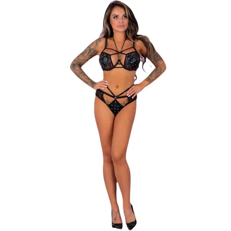 Livco Corsetti Fashion - Melisenda Cf 1709 Roupão De Banho + Camiseta + Tanga Preto S - Image 2