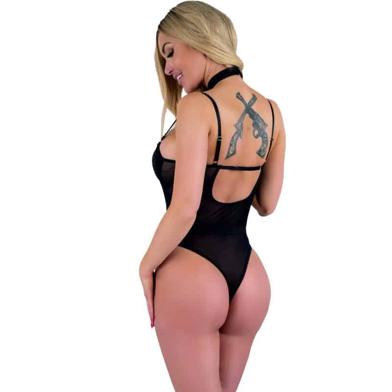 Livco Corsetti Fashion - Melisenda Cf 1709 Roupão De Banho + Camiseta + Tanga Preto S - Image 3