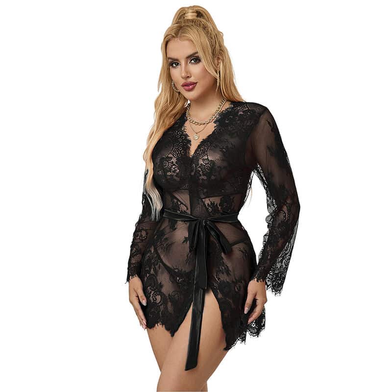 Subblime - 953768 Camisola De Noite De Renda + Tanga Preta L/Xl