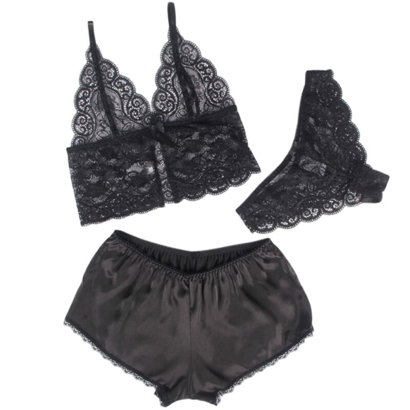 Subblime - 953911 Camisola De Seda E Renda + Calcinha Preta S/M - Image 3