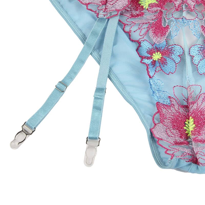 Subblime - 954109 Sutiã + Calcinha Com Cinto-Liga Design Floral Azul S/M - Image 6