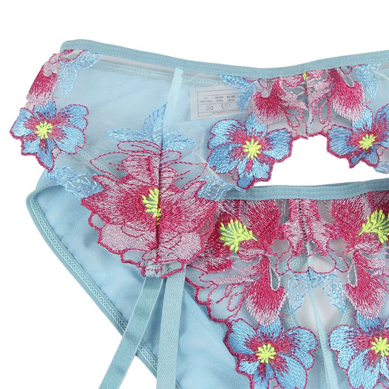 Subblime - 954109 Sutiã + Calcinha Com Cinto-Liga Design Floral Azul S/M - Image 8