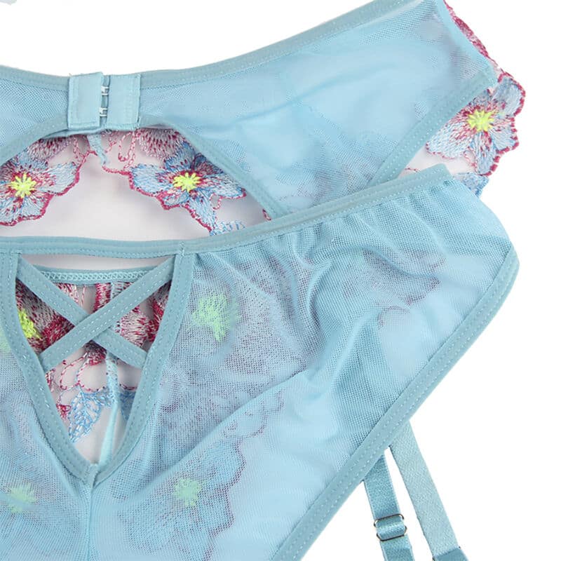 Subblime - 954109 Sutiã + Calcinha Com Cinto-Liga Design Floral Azul S/M - Image 7