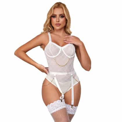 Subblime - 954284 Body Com Correntes + Cinta-Liga Branco S/M