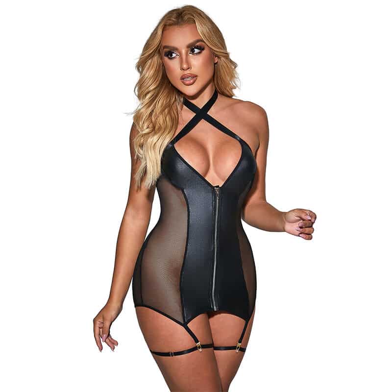 Subblime - 954444 Vestido Sexy De Malha Couro Preto S/M