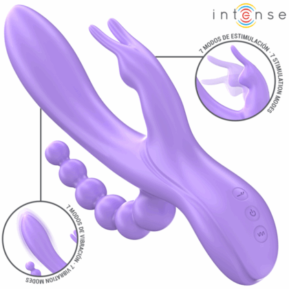 Intense - Miko Triplo Vibrador Coelho & Estimulador & Anal 7 Vibrações Roxo
