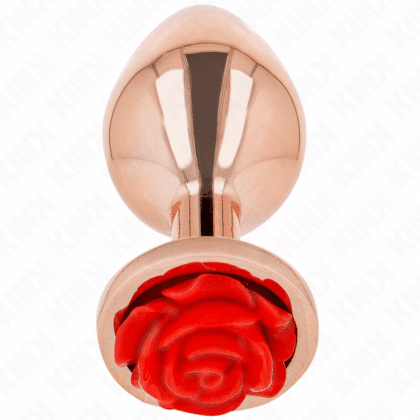 KINK - PLUG ANAL DE OURO ROSA COM ROSA VERMELHA S