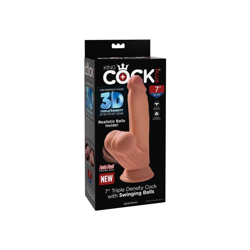 King Cock - Dildo Triple Densidad Testículos Oscilantes 7 Caramelo - Image 5