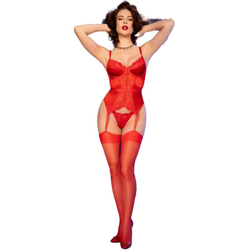 Chilirose - Cr 4845 Corset E Meias Vermelho S - Image 4