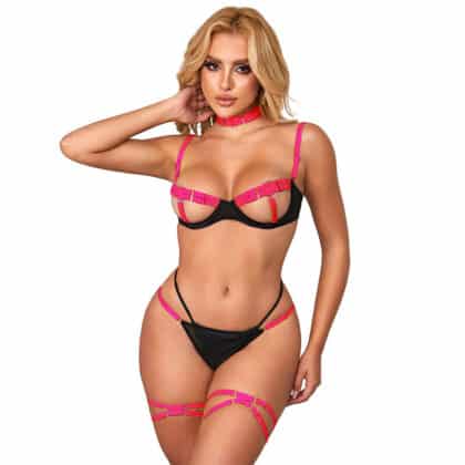 Subblime - 955304 Conjunto De Sutiã Com Colar E Detalhes Nas Pernas Rosa Fluorescente L/Xl