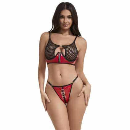 Subblime - 955540 Conjunto De Sutiã De Couro Vermelho Com Zíper De Malha L/Xl