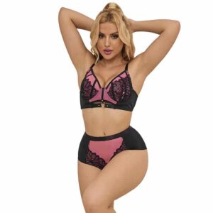Subblime - 955588 Conjunto De Sutiã De Couro Verde Com Zíper De Malha Rosa L/Xl