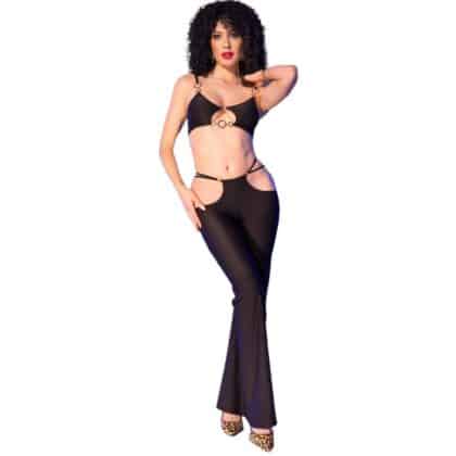 Chilirose - Cr 4851 Conjunto De Top E Legging Preto Com Acessórios Dourados L
