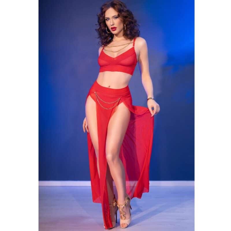 Chilirose - Cr 4850 Conjunto De Top E Legging Vermelho Com Acessórios Dourados Xl - Image 8