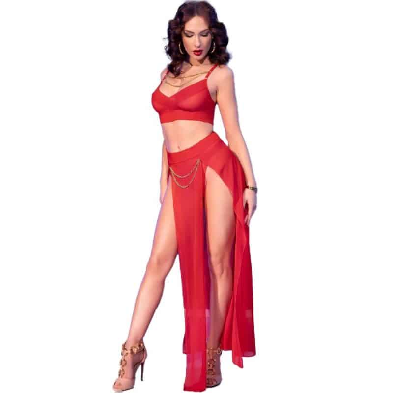 Chilirose - Cr 4850 Conjunto De Top E Legging Vermelho Com Acessórios Dourados Xl - Image 2