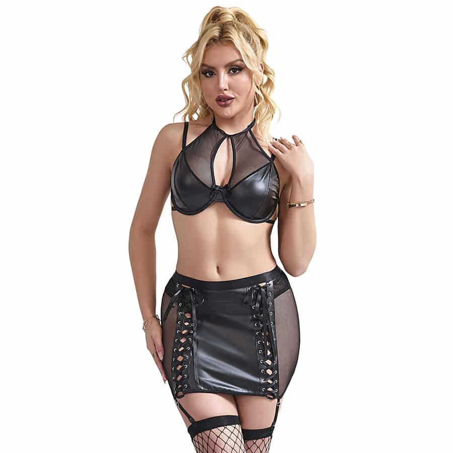 Subblime - 957582 Conjunto De Sutiã E Saia De Couro Preto S/M