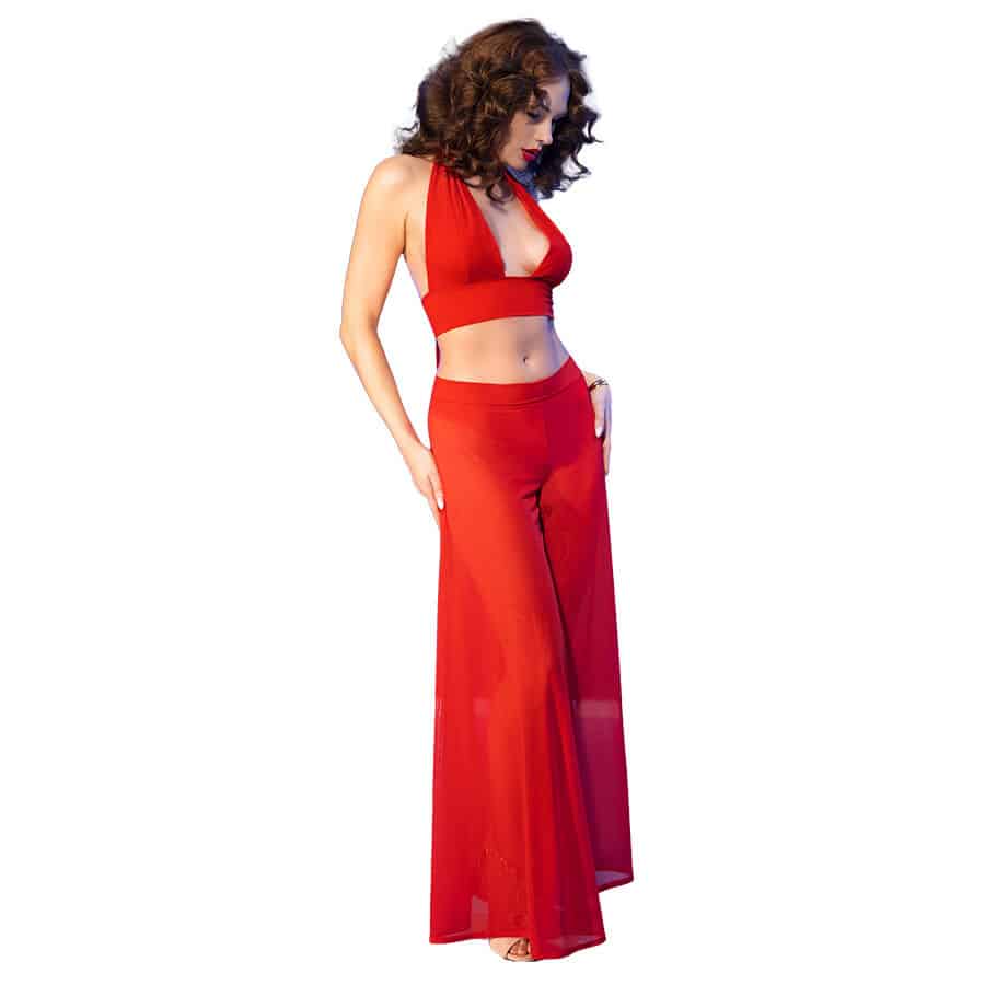 Chilirose - Cr 4857 Conjunto De Blusa E Calça Vermelha Tamanho P - Image 3