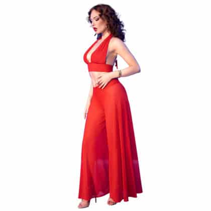 Chilirose - Cr 4857 Conjunto De Blusa E Calça Vermelha Tamanho M