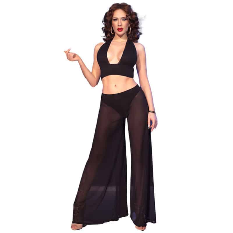 Chilirose - Cr 4857 Conjunto De Blusa E Calça Preta Tamanho P
