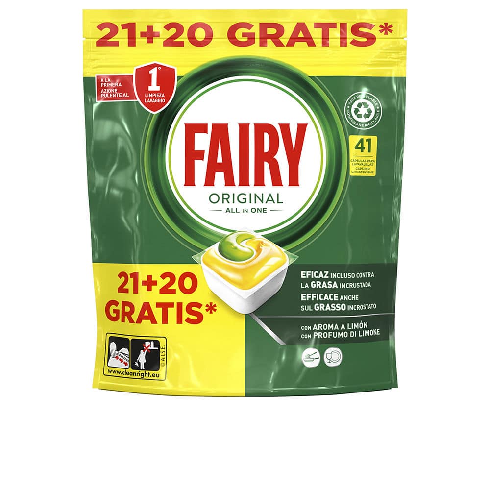 Cápsulas para lava-louças FAIRY ALL IN 1 Lemon em embalagem, pastilhas multifuncionais que removem gordura difícil e deixam aroma fresco a limão