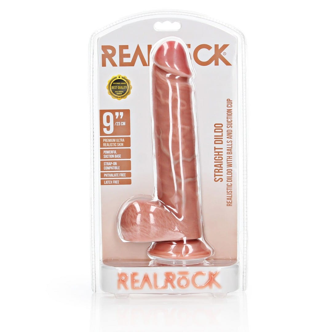 Dildo Realista Com Testículos Straight 9 /23 Cm Flesh Realrock - Image 2