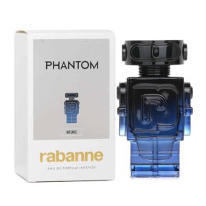 Frasco Rabanne Phantom Intense Eau de Parfum 50 ml metálico em formato futurista
