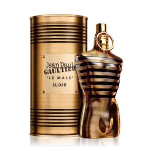 Frasco Jean Paul Gaultier Le Male Elixir dourado em forma de torso masculino