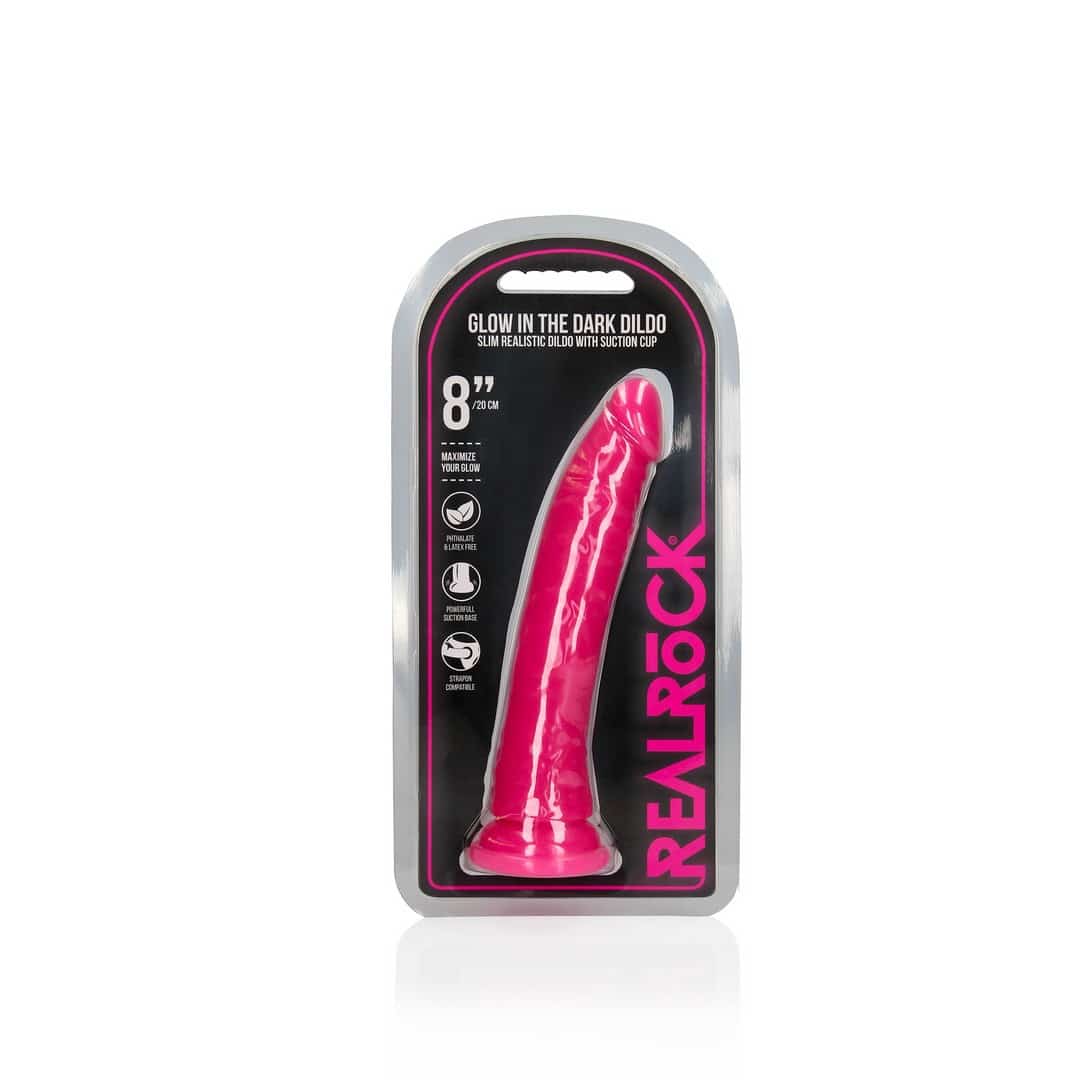 Dildo Slim Realistic Glow In The Dark 8'' / 20 Cm Rosa Realrock - Image 2