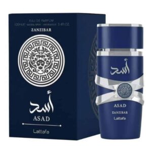 Frasco Lattafa Asad Zanzibar Eau de Parfum 100 ml dourado e preto