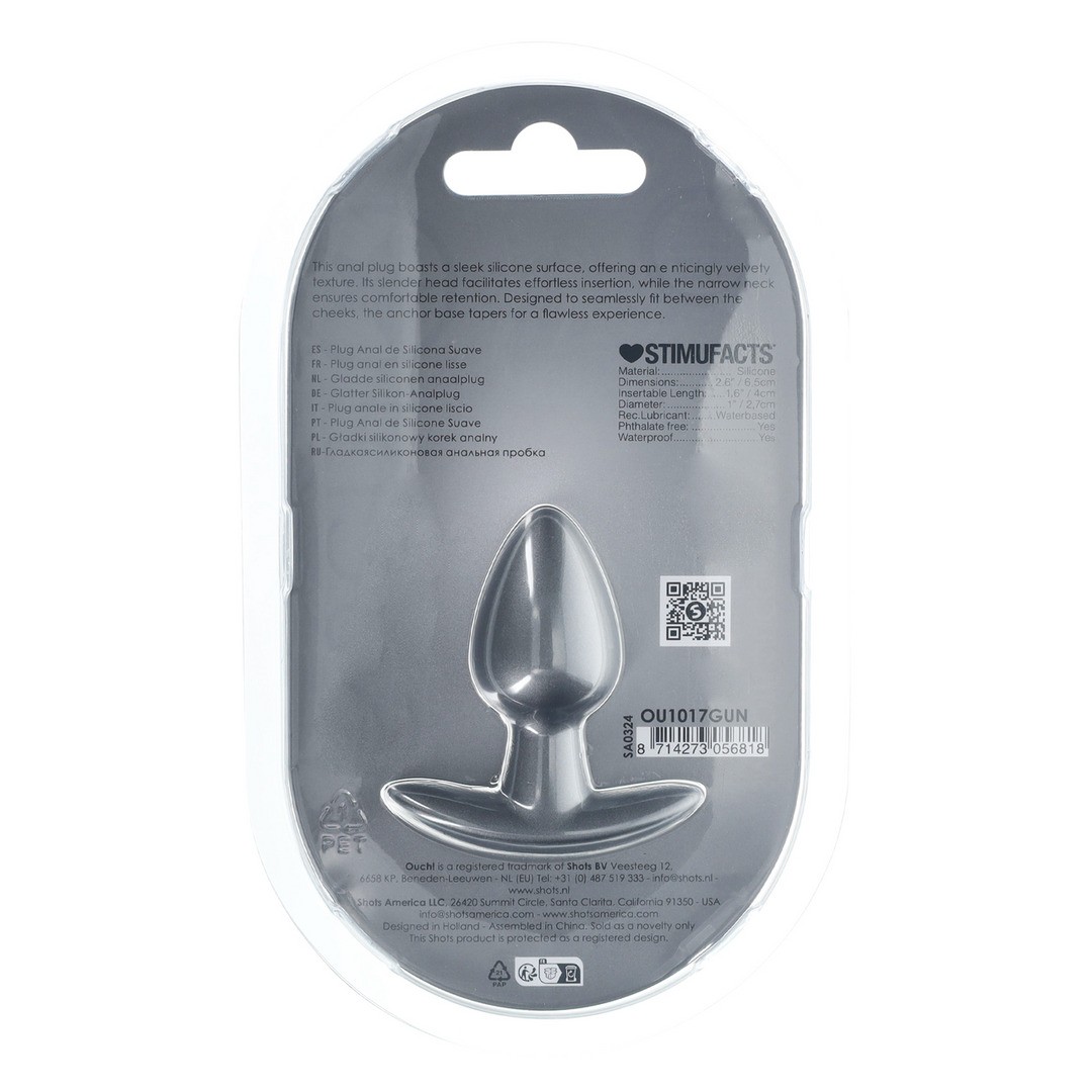 Plug Anal Smooth Silicone Small 2.6 /6,5 Cm Gun Metal Ouch! - Image 3