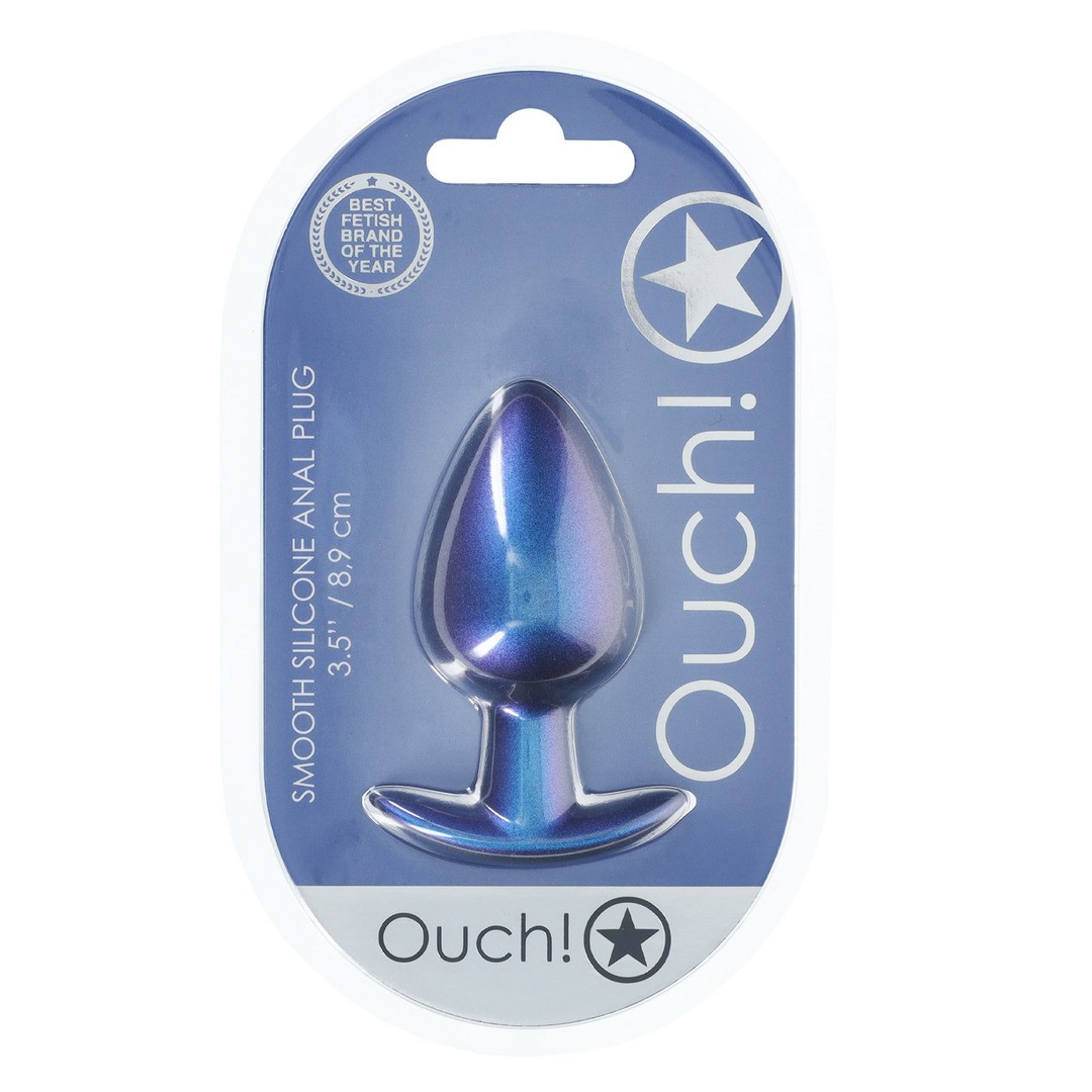 Plug Anal Smooth Silicone Large 3,5 /8,9 Cm Metallic Blue Ouch! - Image 2