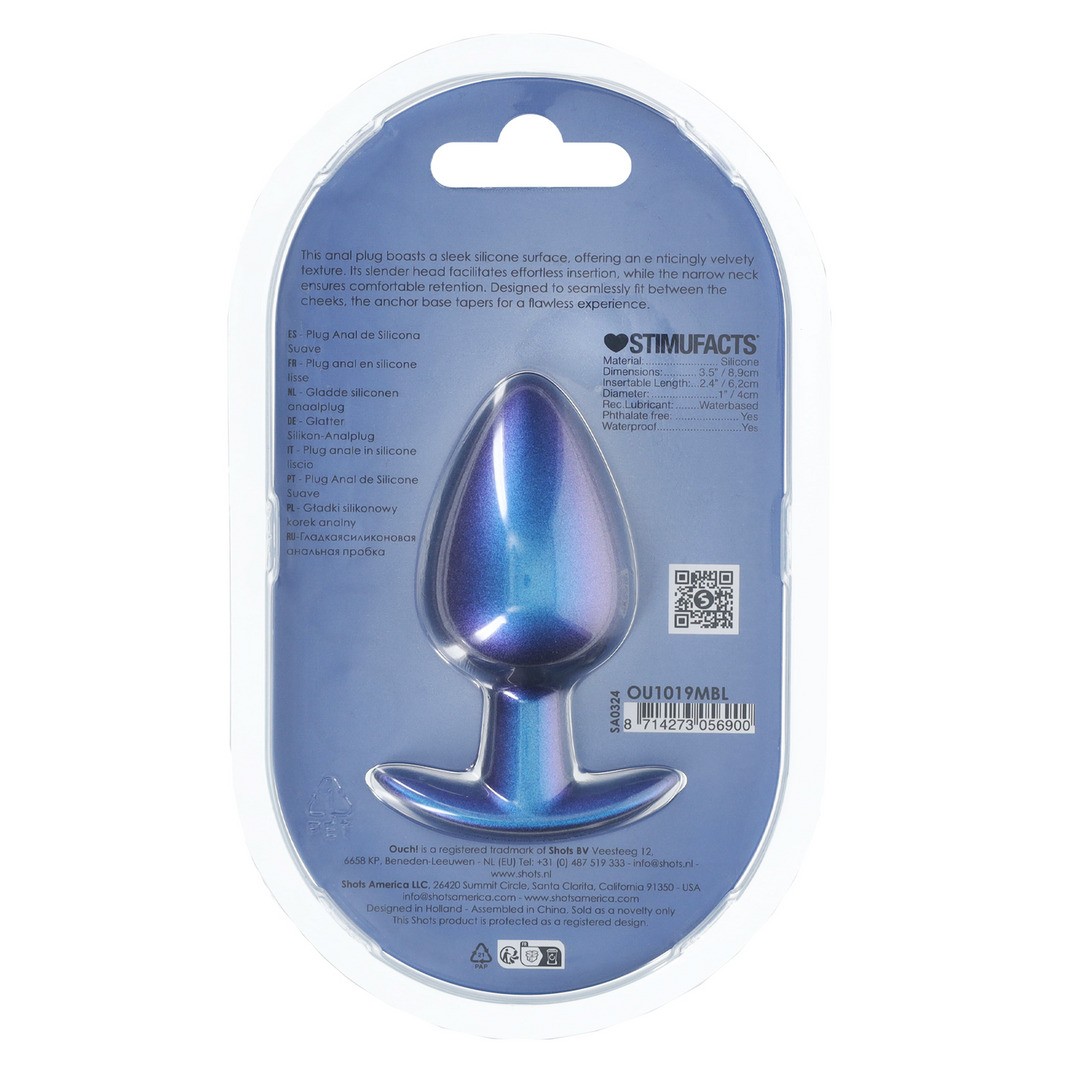 Plug Anal Smooth Silicone Large 3,5 /8,9 Cm Metallic Blue Ouch! - Image 3