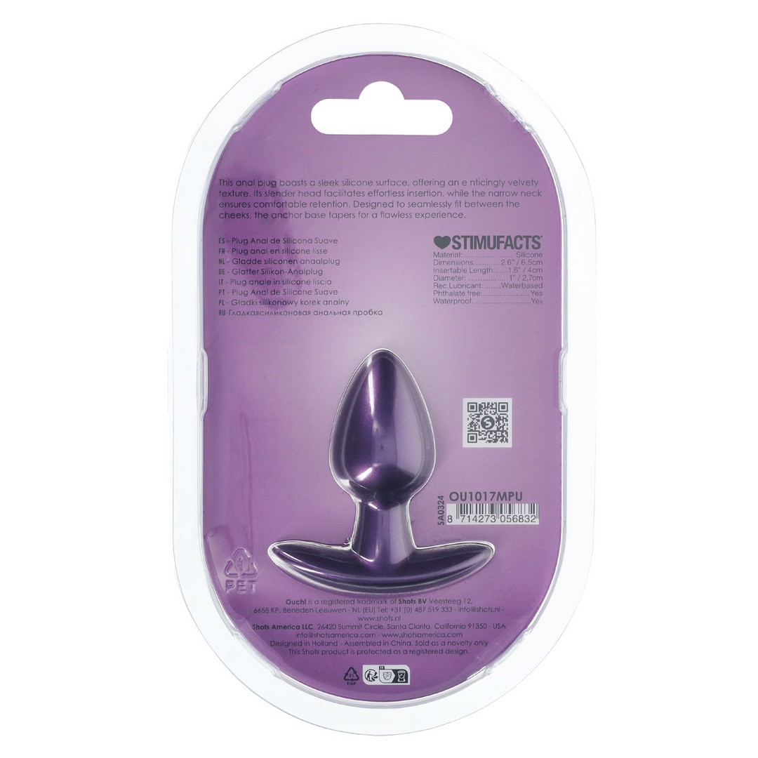 Plug Anal Smooth Silicone Small 2.6 /6,5 Cm Metallic Purple Ouch! - Image 3