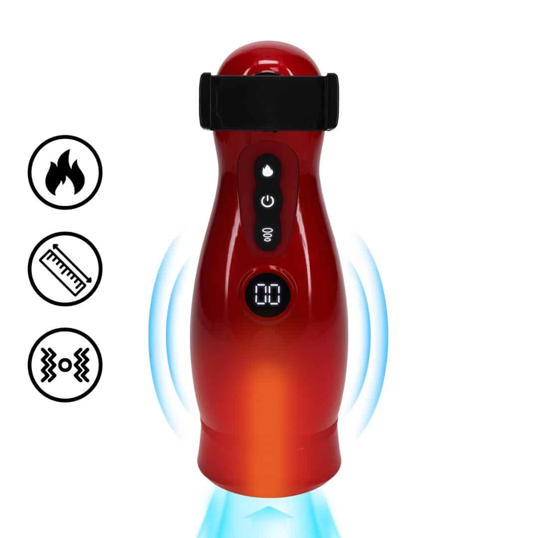 Masturbador Vibratório Com Sucção E Suporte De Telefone Virtuo Metallic Red Pumped