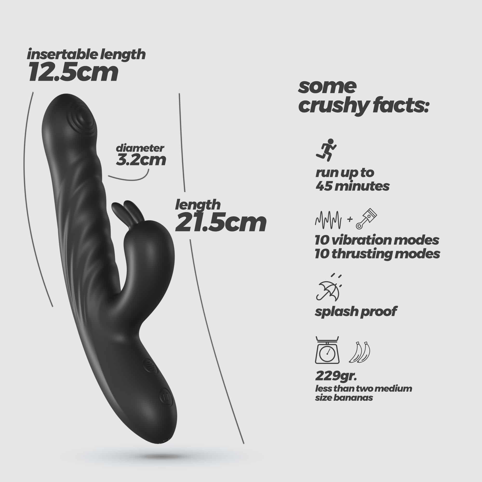 Lapin Vibrador Recarregável Rabbit Com Impulso Preto Crushious - Image 2