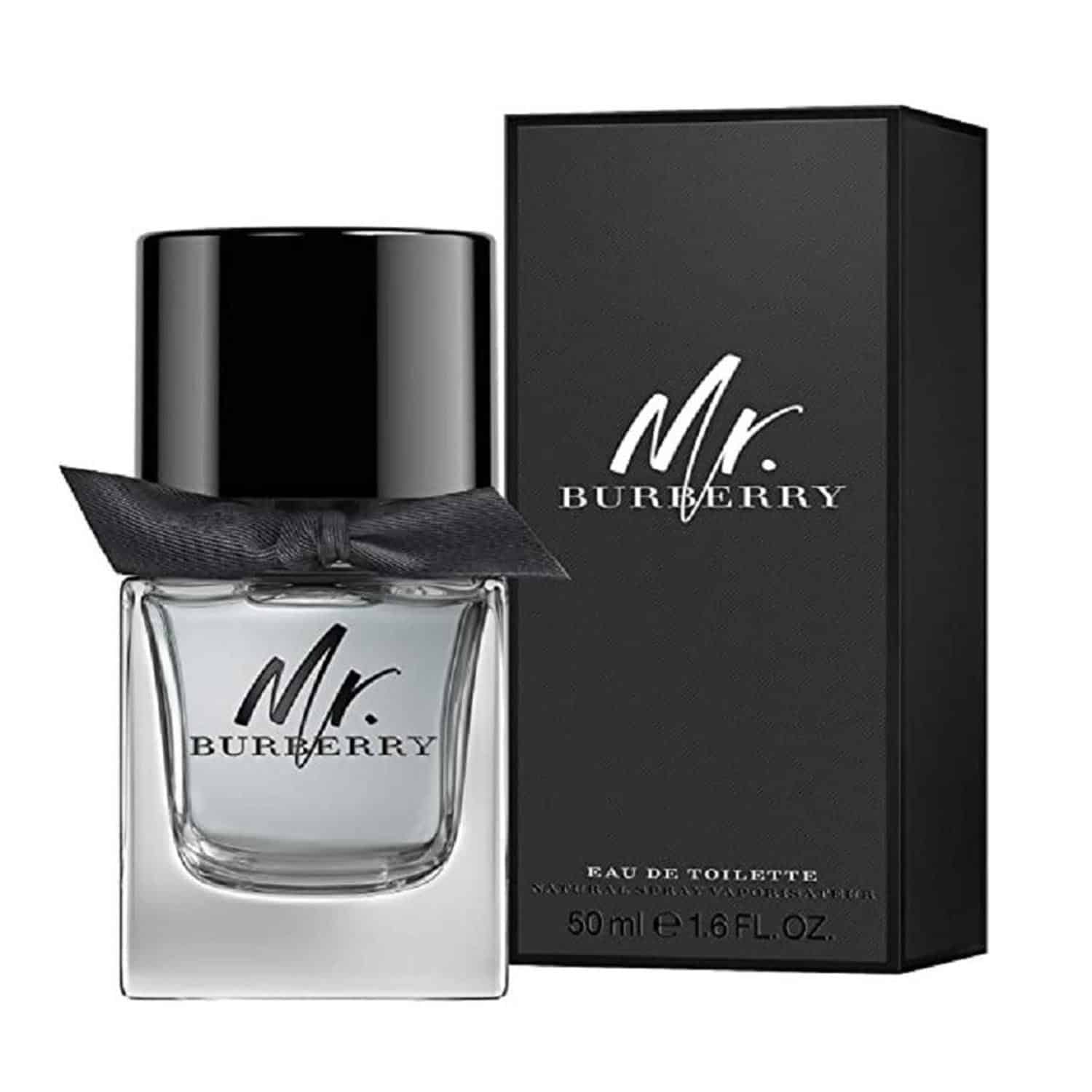 Frasco de Burberry Mr. Burberry Eau de Toilette 50 ml, perfume masculino aromático, herbal, amadeirado e elegante.