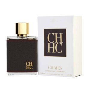 Frasco de Carolina Herrera CH Men Eau de Toilette 100 ml, perfume masculino oriental e amadeirado com notas de bergamota, violeta, noz-moscada e camurça.