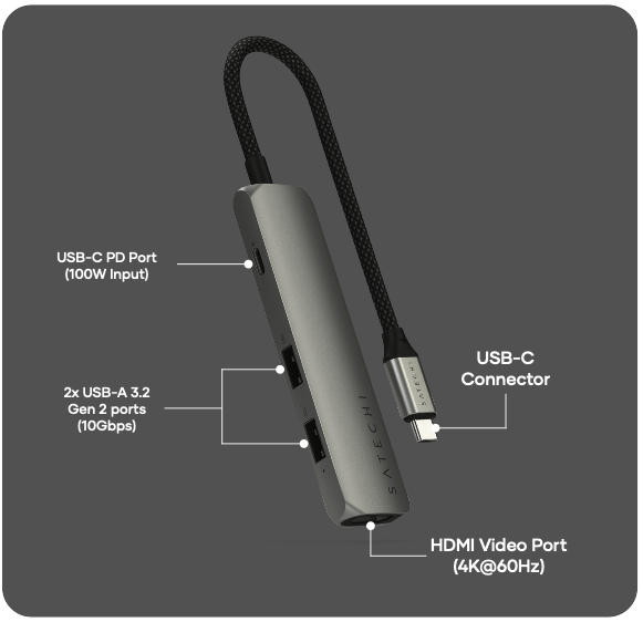 SATECHI – Usb-C Slim Multiport Adapter 4In1 (Space Grey) - Image 2