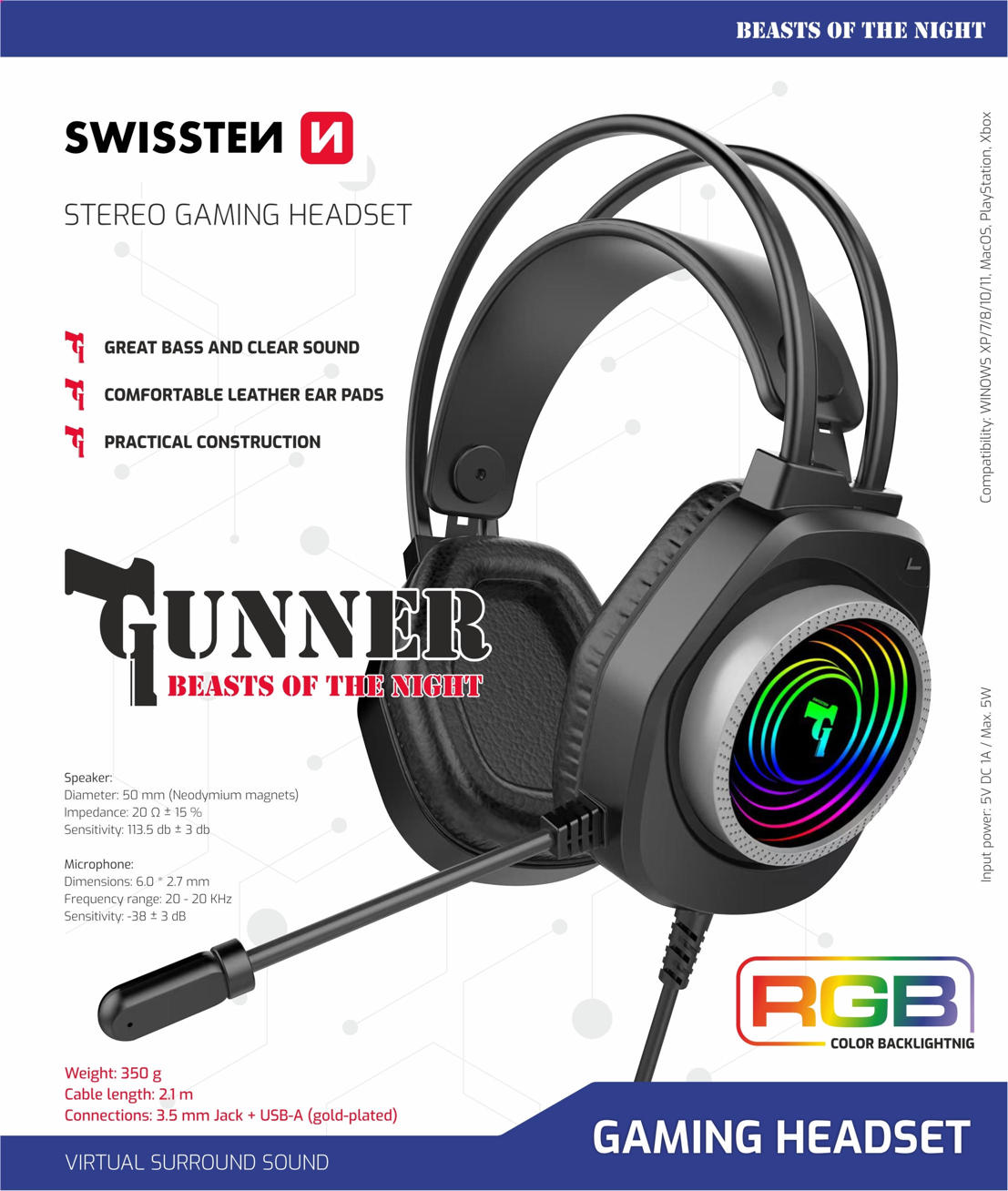 SWISSTEN – Headset Gaming Gunner - Image 2