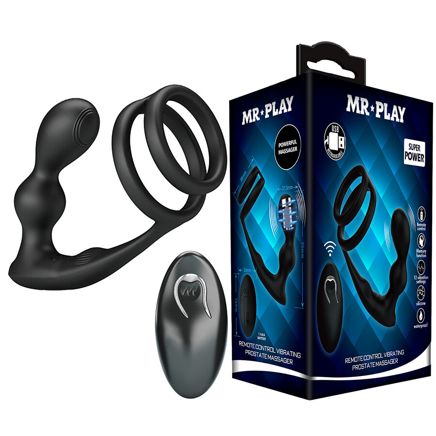 MR PLAY – Plug Anal Vibratório Com Anel Peniano E Controle Remoto
