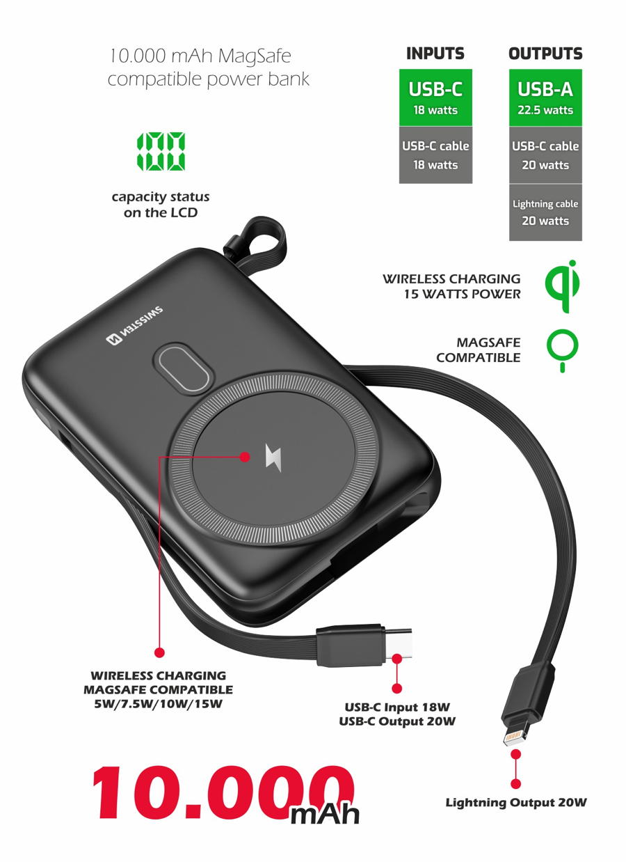 Swissten - Powerbank MagSafe 10.000mAh com Cabo (20W) - Image 2