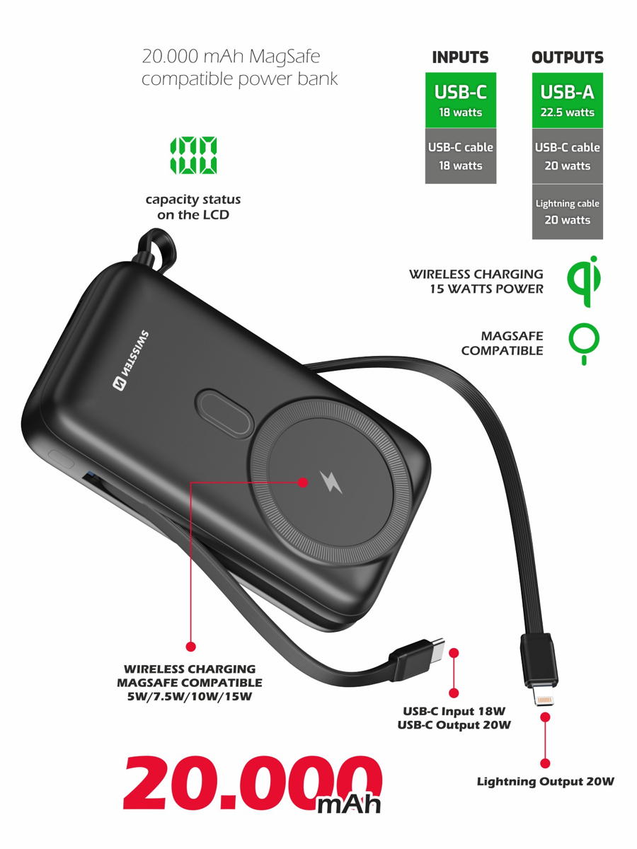 Swissten - Powerbank MagSafe 20.000mAh com Cabo (20W) - Image 2