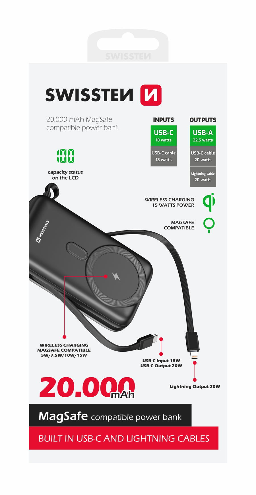 Swissten - Powerbank MagSafe 20.000mAh com Cabo (20W) - Image 4