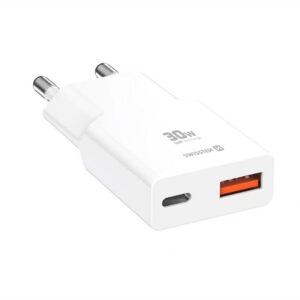 Fotografia do Carregador de Parede GaN 30W Slim (1xUSB-C, 1xUSB-A)