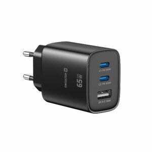 Fotografia do GaN Edge Charger 65W com 2x USB-C e 1x USB-A Preto
